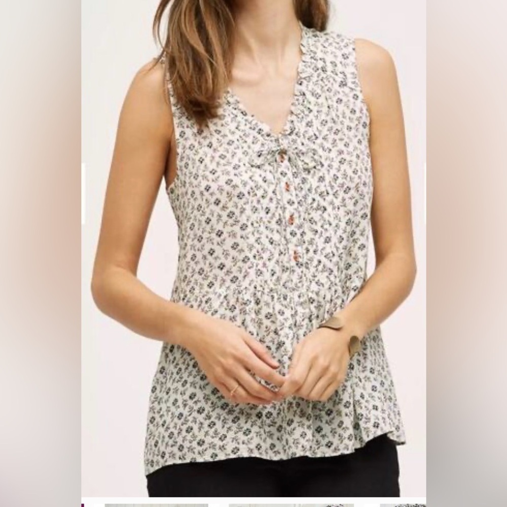 Anthropologie x Holding Horses Floral Ruffle Sleeveless Top